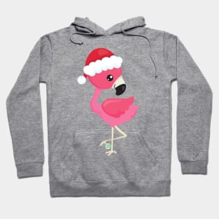 Christmas Flamingo, Pink Flamingo, Santa Hat, Bird Hoodie